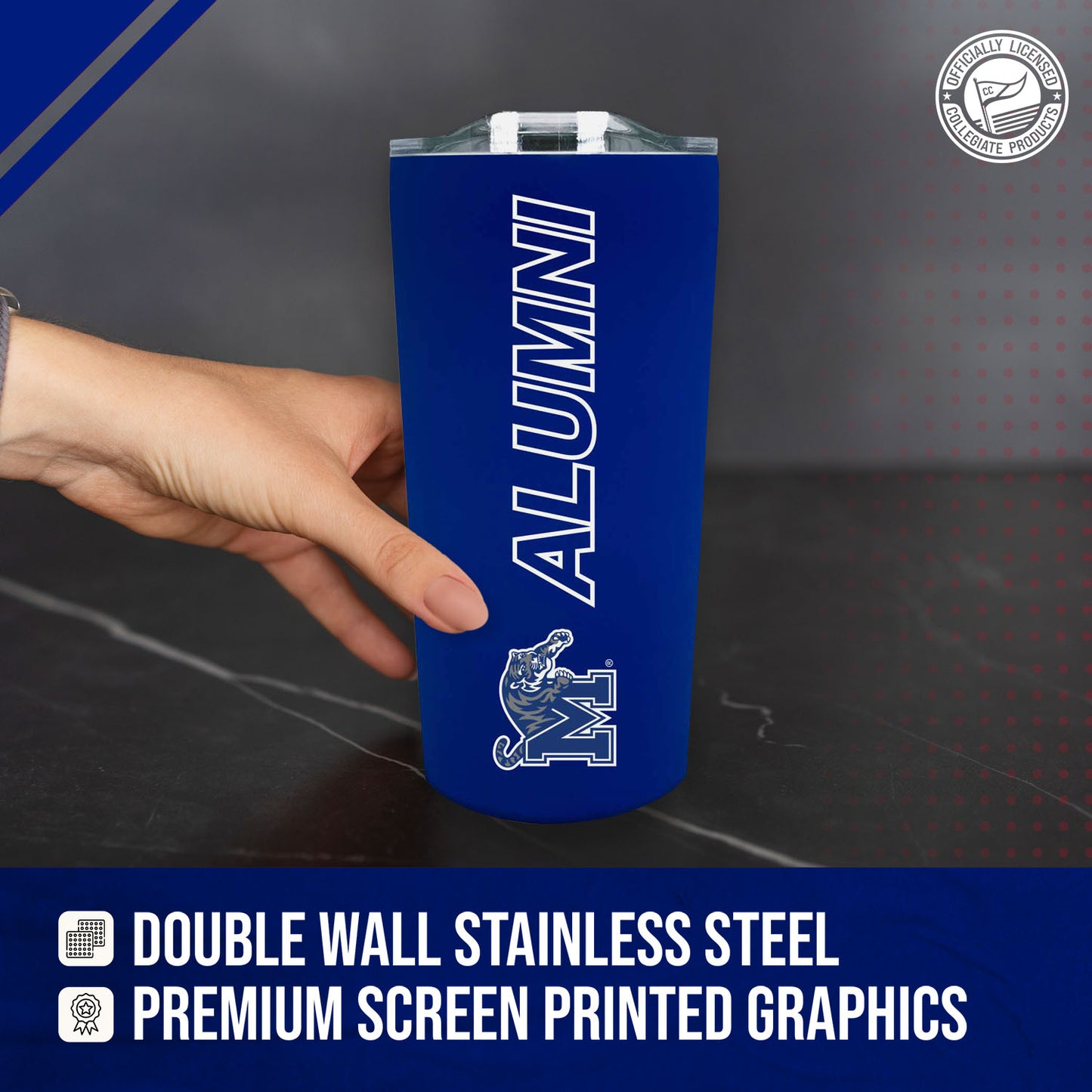 Memphis  Tigers Collegiate Stainless Steel Travel Tumbler for Alumni - Royal