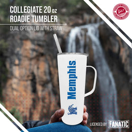 Memphis  Tigers NCAA Stainless Steel 20oz Roadie With Handle & Dual Option Lid With Straw - White
