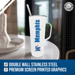 Memphis  Tigers NCAA Stainless Steel 20oz Roadie With Handle & Dual Option Lid With Straw - White