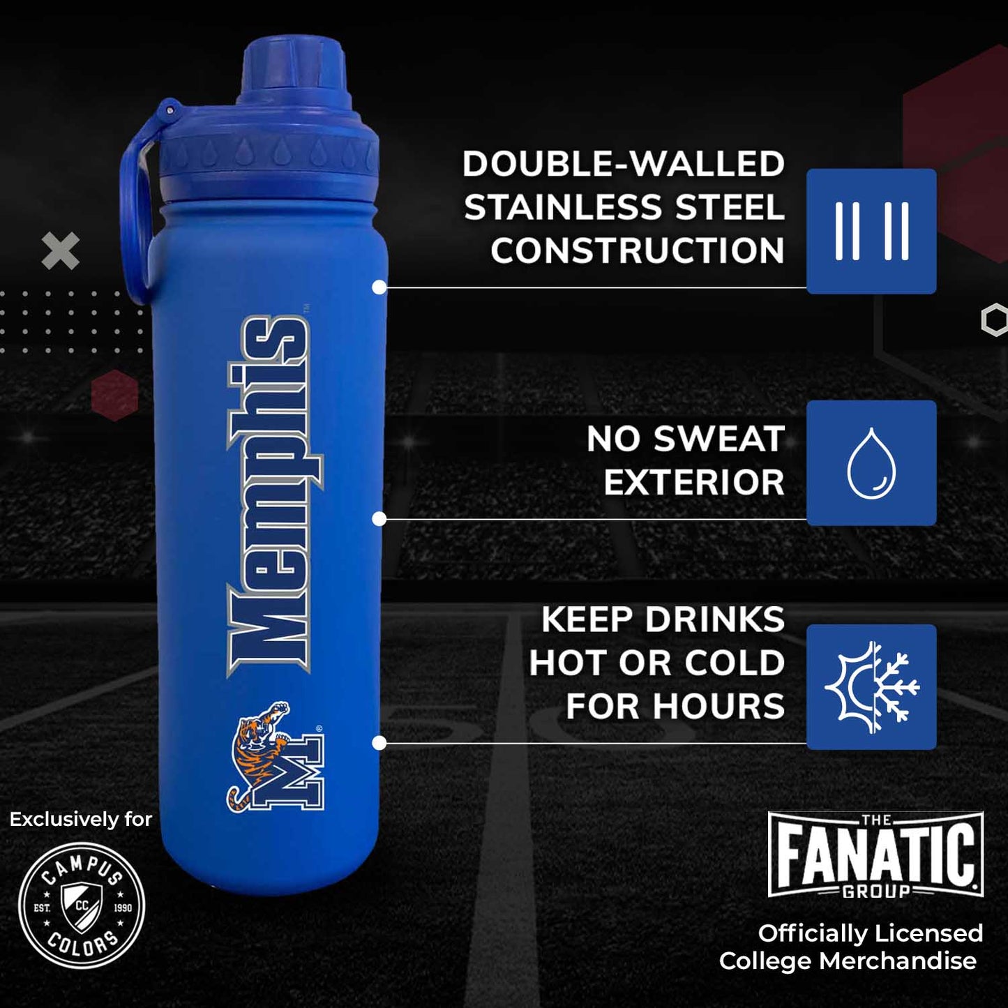 Memphis  Tigers NCAA Stainless Steel Water Bottle - Royal