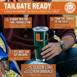 Miami Hurricanes NCAA University 30oz Stainless Steel Vacuum Insulated Game Day Tumbler with Silicone Grip - Hunter Green