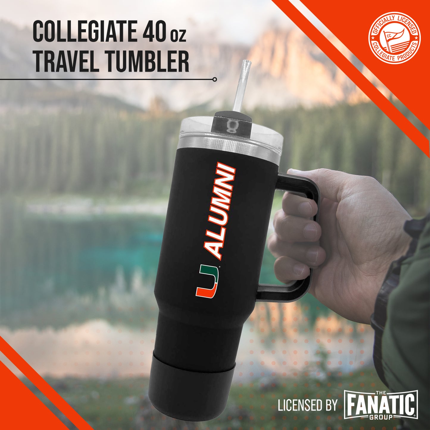 Miami Hurricanes Collegiate 40oz Stainless Steel Travel Tumbler with Handle for Alumni - Black