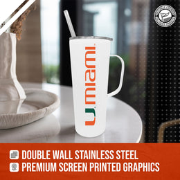 Miami Hurricanes NCAA Stainless Steel 20oz Roadie With Handle & Dual Option Lid With Straw - White