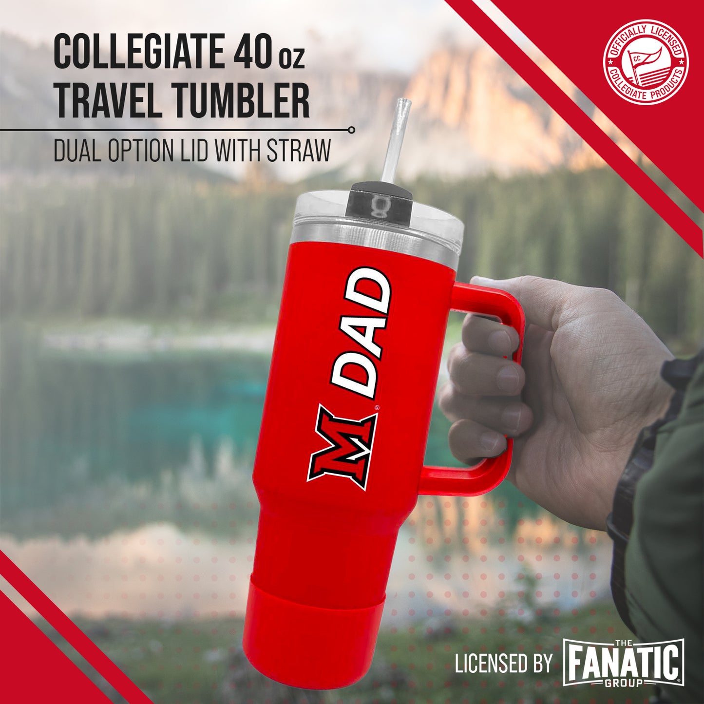 Miami Redhawks Collegiate 40oz Stainless Steel Travel Tumbler with Handle for Dad - Red