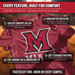 Miami Redhawks Adult MVP Heathered Cotton Blend T-Shirt - Red