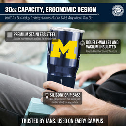 Michigan Wolverines NCAA University 30oz Stainless Steel Vacuum Insulated Game Day Tumbler with Silicone Grip - Navy