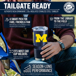 Michigan Wolverines NCAA University 30oz Stainless Steel Vacuum Insulated Game Day Tumbler with Silicone Grip - Navy