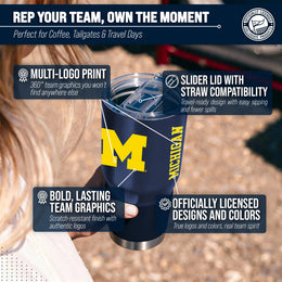 Michigan Wolverines NCAA University 30oz Stainless Steel Vacuum Insulated Game Day Tumbler with Silicone Grip - Navy