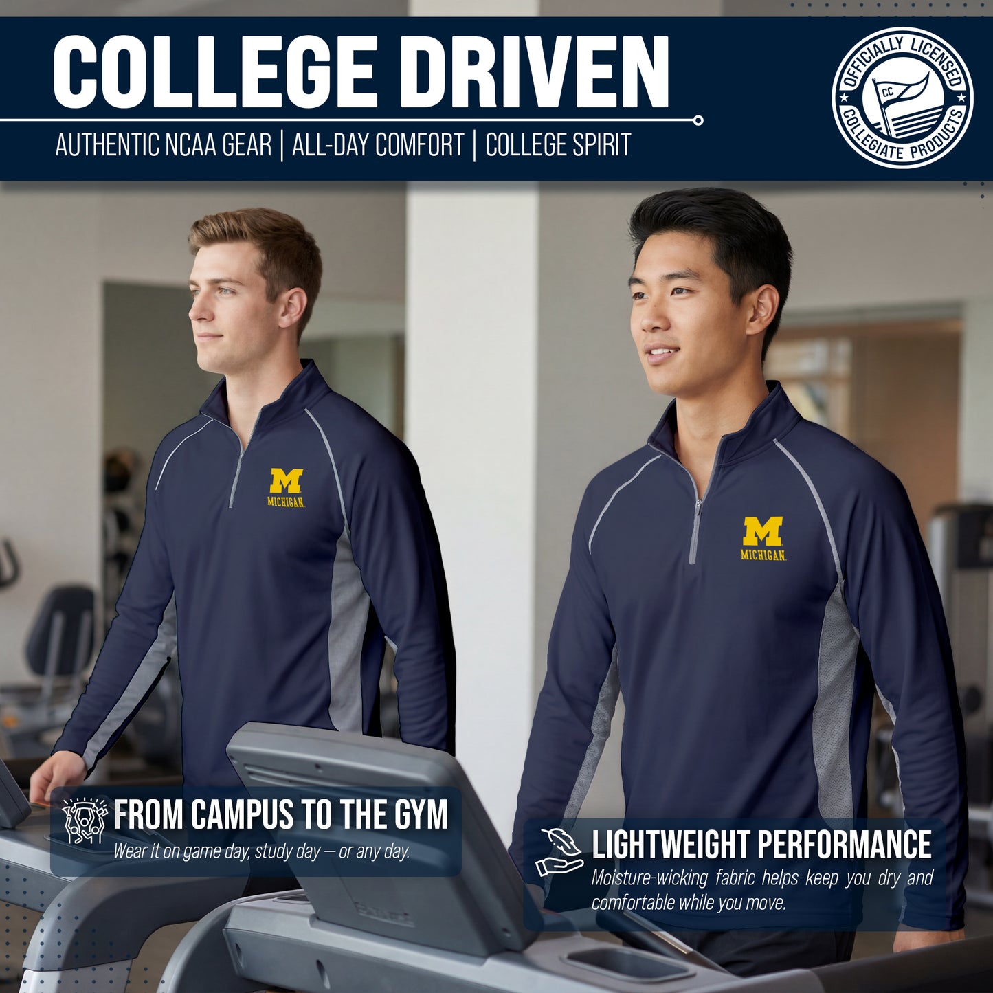 Michigan Wolverines Mens NCAA Campus Classic Long Sleeve 1/4 Zip Windshirt - Navy