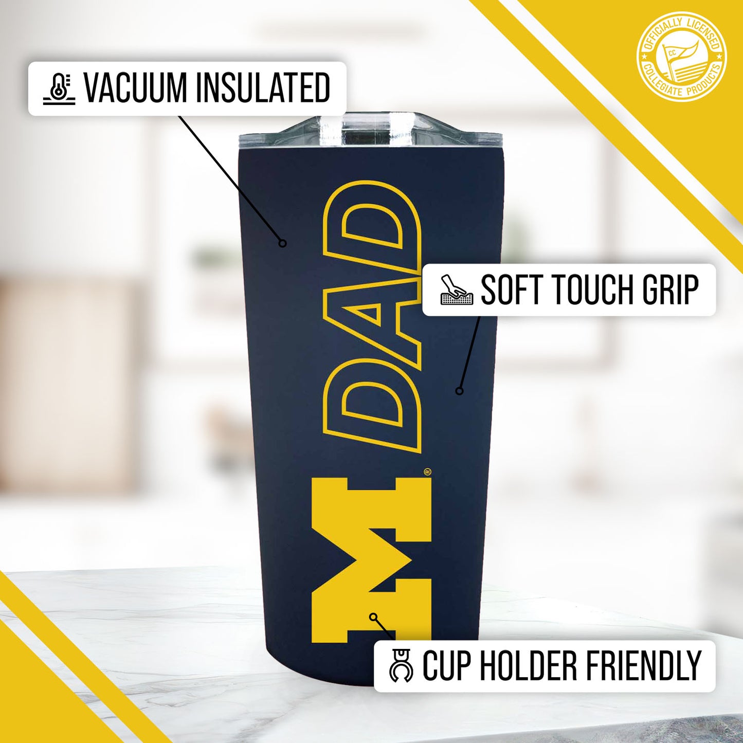 Michigan Wolverines NCAA Stainless Steel Travel Tumbler for Dad - Navy