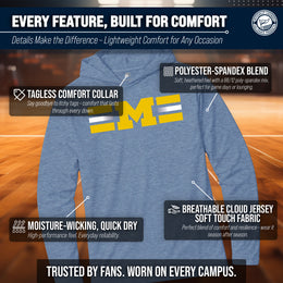 Michigan Wolverines NCAA Unisex Scholarship Cloud Jersey Performance Hooded Long Sleeve Tee - Navy Heather