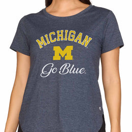 Michigan Wolverines NCAA Womens Tag-Less Ultra Soft Tailgate T-Shirt - Navy Heather