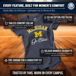Michigan Wolverines NCAA Womens Tag-Less Ultra Soft Tailgate T-Shirt - Navy Heather