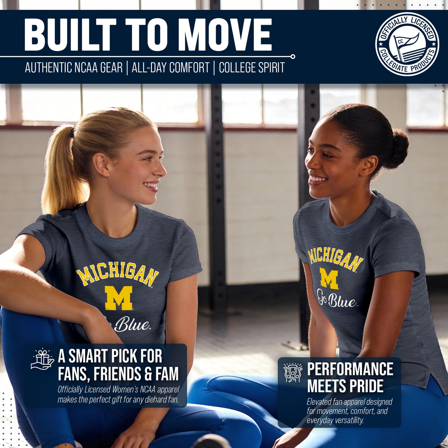 Michigan Wolverines NCAA Womens Tag-Less Ultra Soft Tailgate T-Shirt - Navy Heather