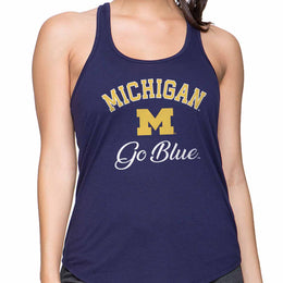 Michigan Wolverines NCAA Womens Tag-Less Ultra Soft Tailgate Tank Top - Navy Heather