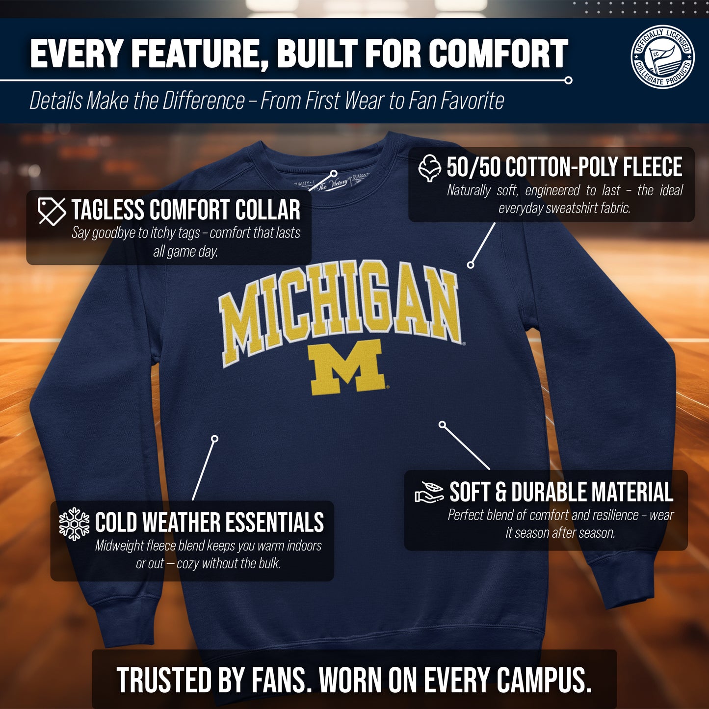Michigan Wolverines NCAA Tackle Twill Crewneck Sweatshirt Men Women - Navy