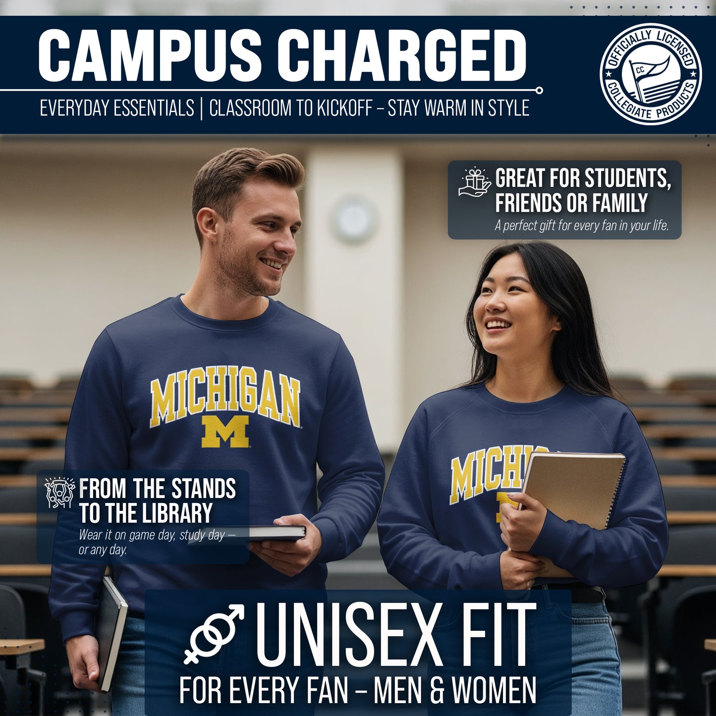Michigan Wolverines NCAA Tackle Twill Crewneck Sweatshirt Men Women - Navy