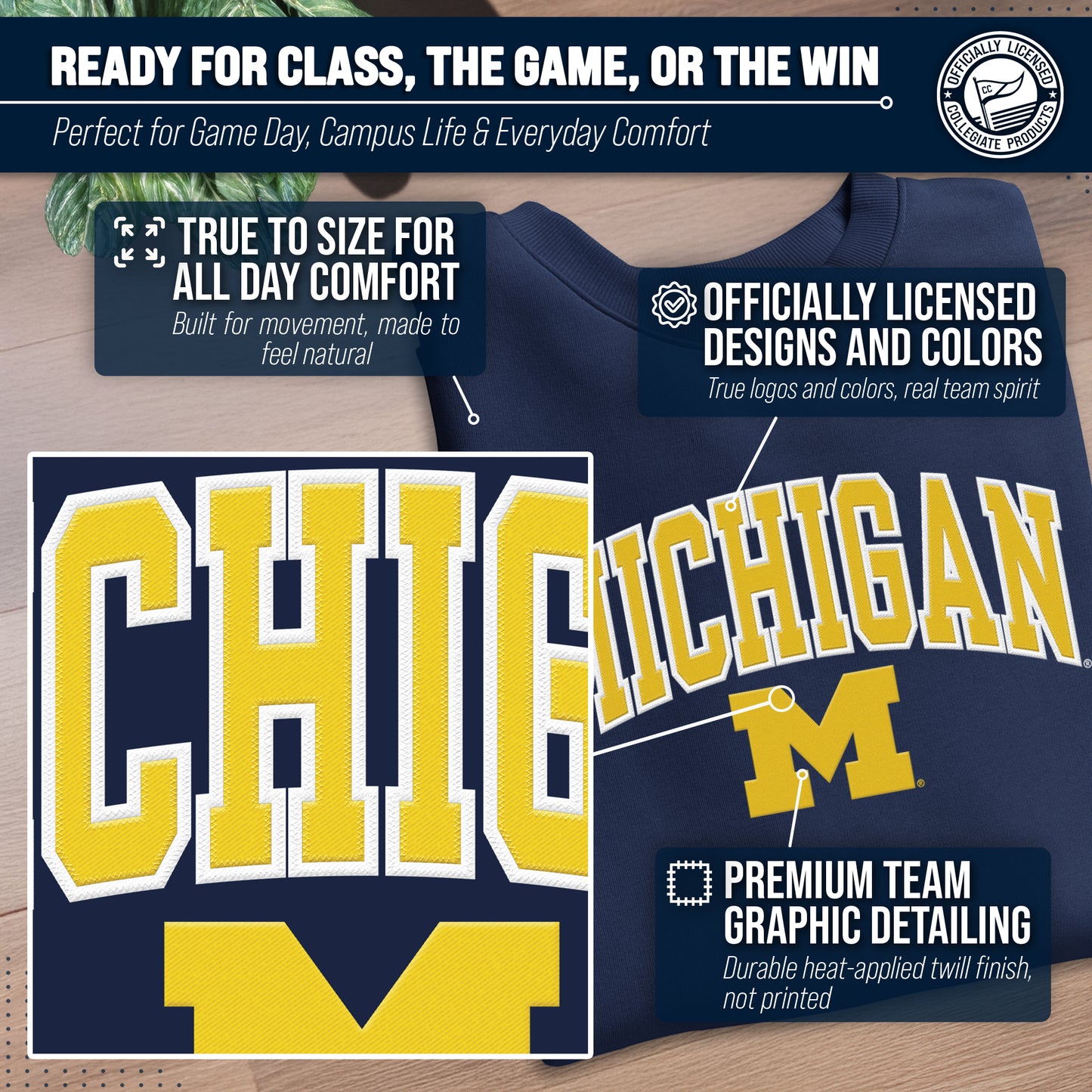 Michigan Wolverines NCAA Tackle Twill Crewneck Sweatshirt Men Women - Navy