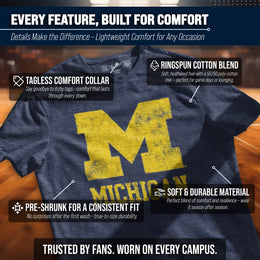 Michigan Wolverines Adult MVP Heathered Cotton Blend T-Shirt - Navy