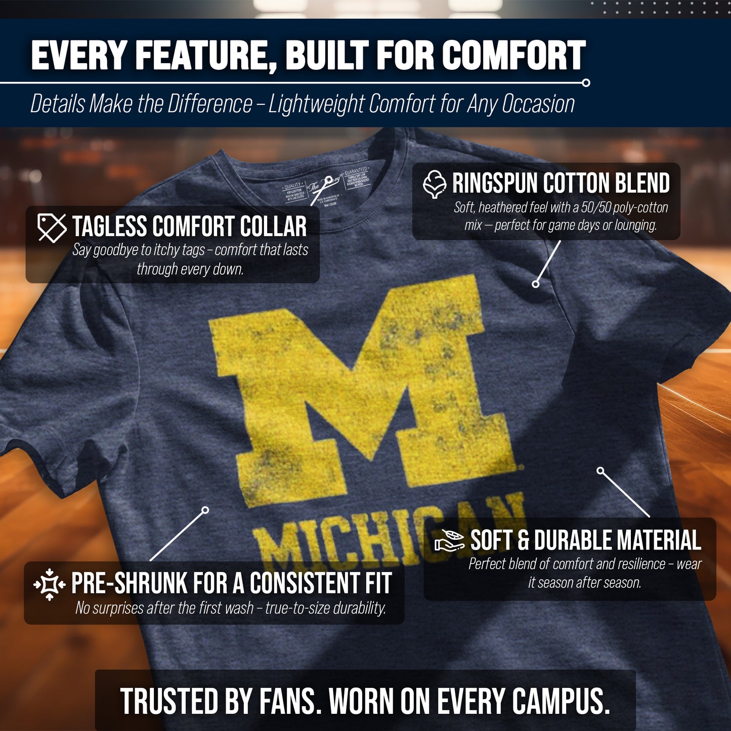 Michigan Wolverines Adult MVP Heathered Cotton Blend T-Shirt - Navy