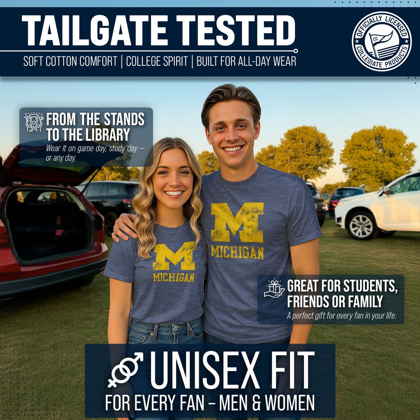 Michigan Wolverines Adult MVP Heathered Cotton Blend T-Shirt - Navy