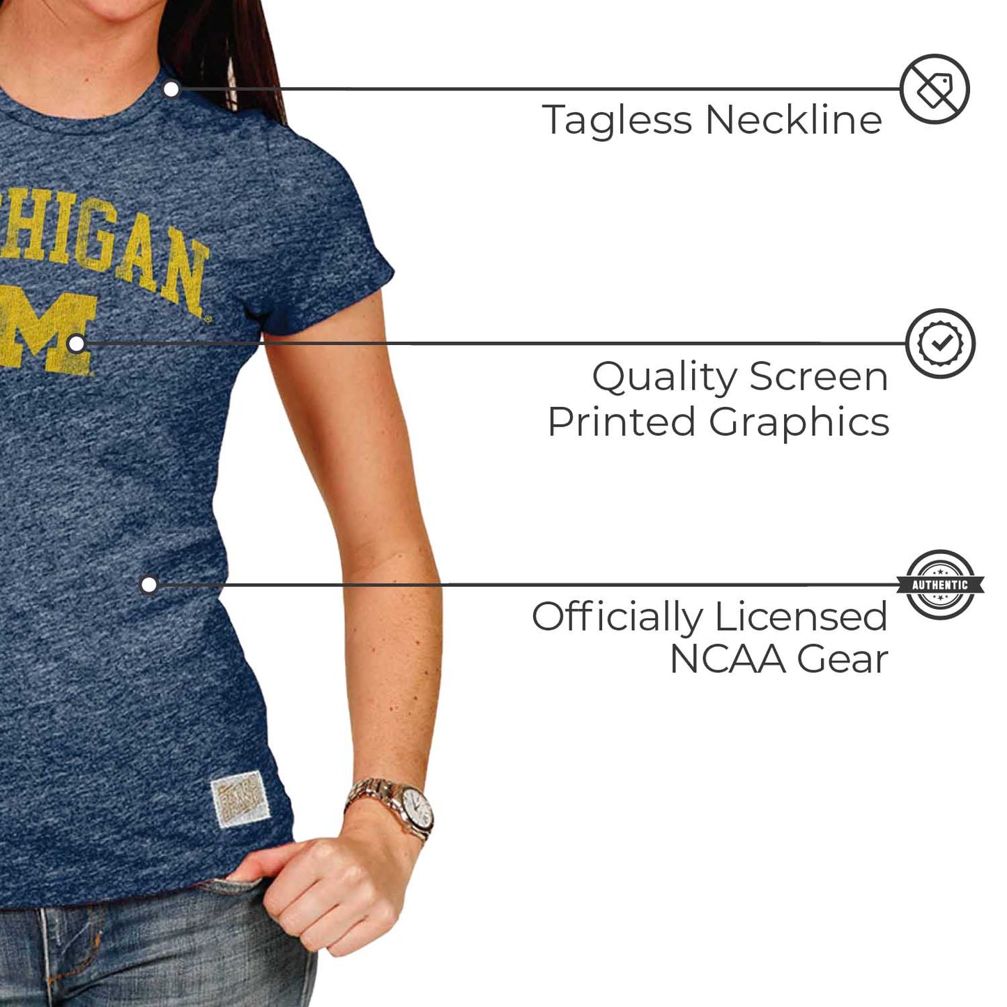 Michigan Wolverines University Women's T-Shirt  - Navy