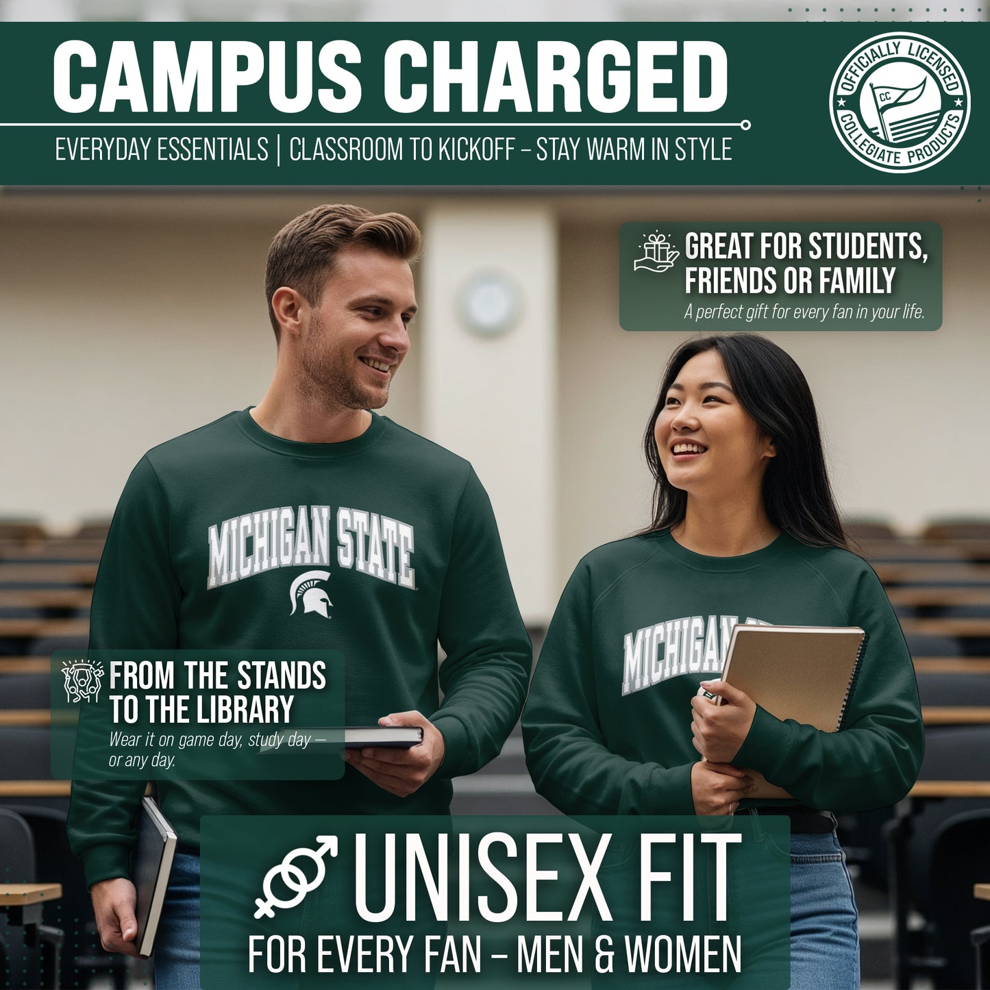Michigan State Spartans Adult Tackle Twill Crewneck - Green