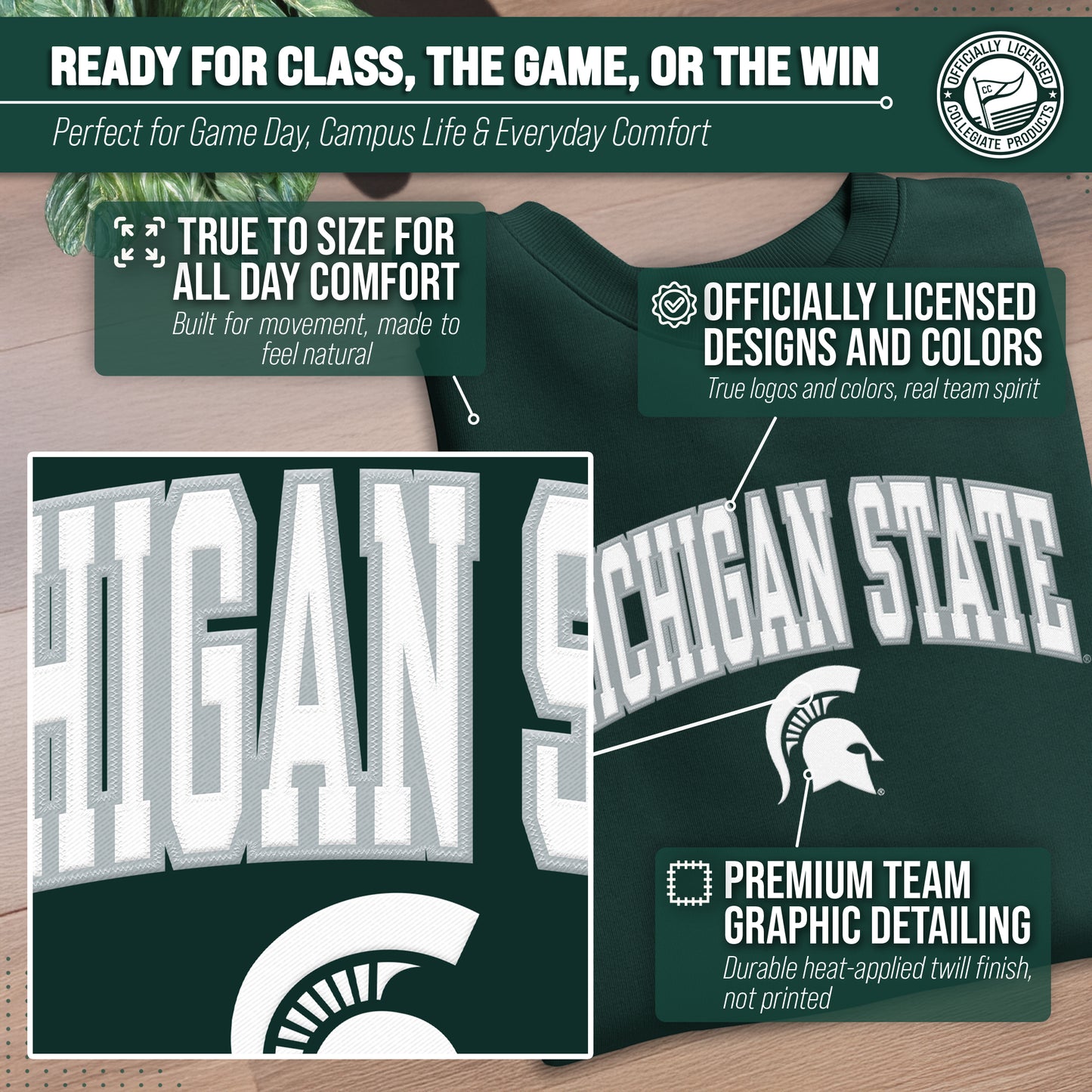 Michigan State Spartans Adult Tackle Twill Crewneck - Green