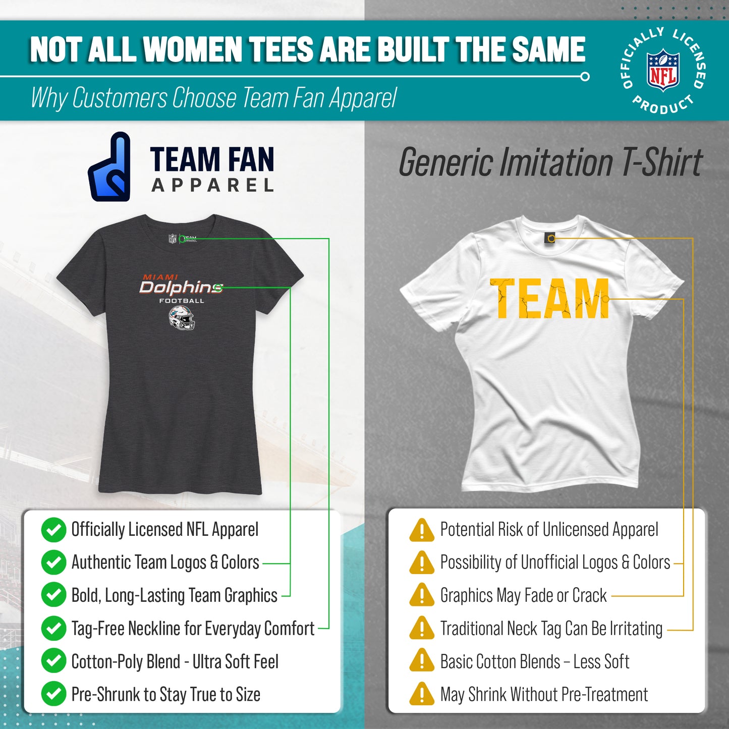 Miami Dolphins Women's NFL Football Helmet Short Sleeve Tagless T-Shirt - Charcoal
