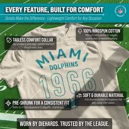 Miami Dolphins NFL Adult Big Date Tag-Less T-Shirt - Natural