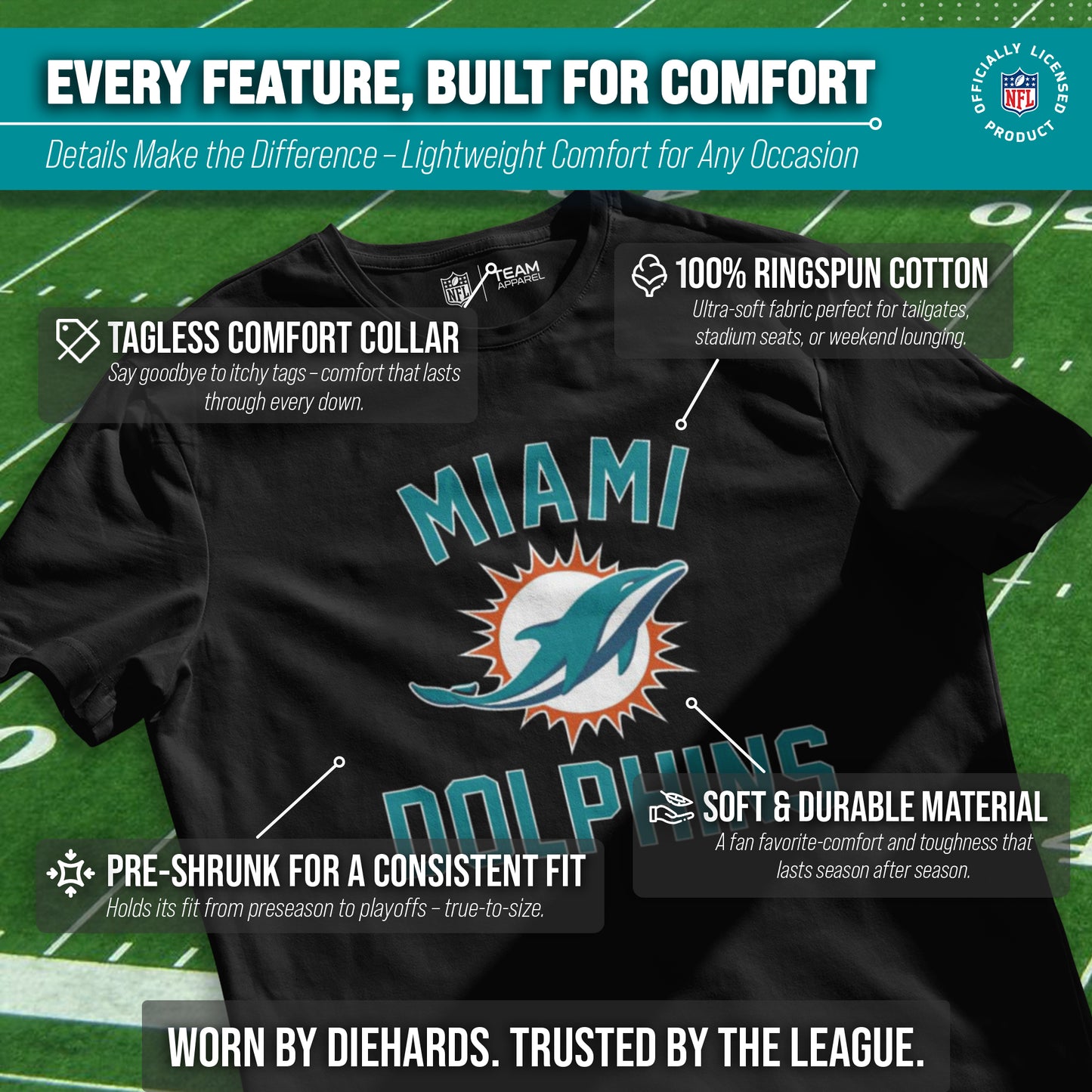 Miami Dolphins Team Fan Apparel NFL  Gameday T-Shirt - Black