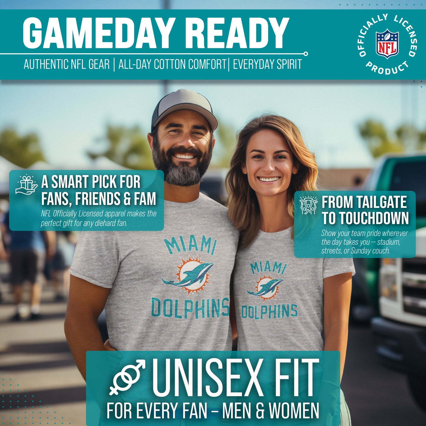 Miami Dolphins Team Fan Apparel NFL  Gameday T-Shirt - Gray