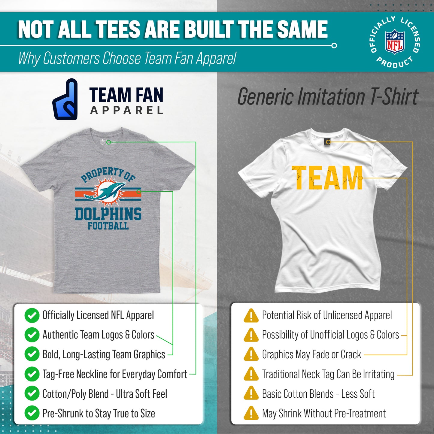 Miami Dolphins NFL Adult Property Of T-Shirt - Sport Gray