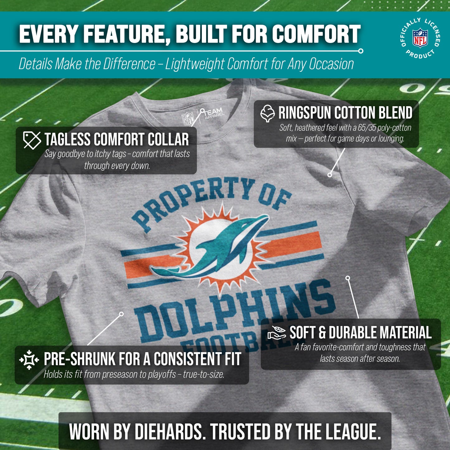 Miami Dolphins NFL Adult Property Of T-Shirt - Sport Gray