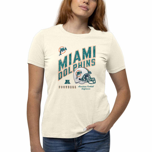 Miami Dolphins NFL Womens Distressed Helmet Tag-Less Soft T-Shirt - Birch