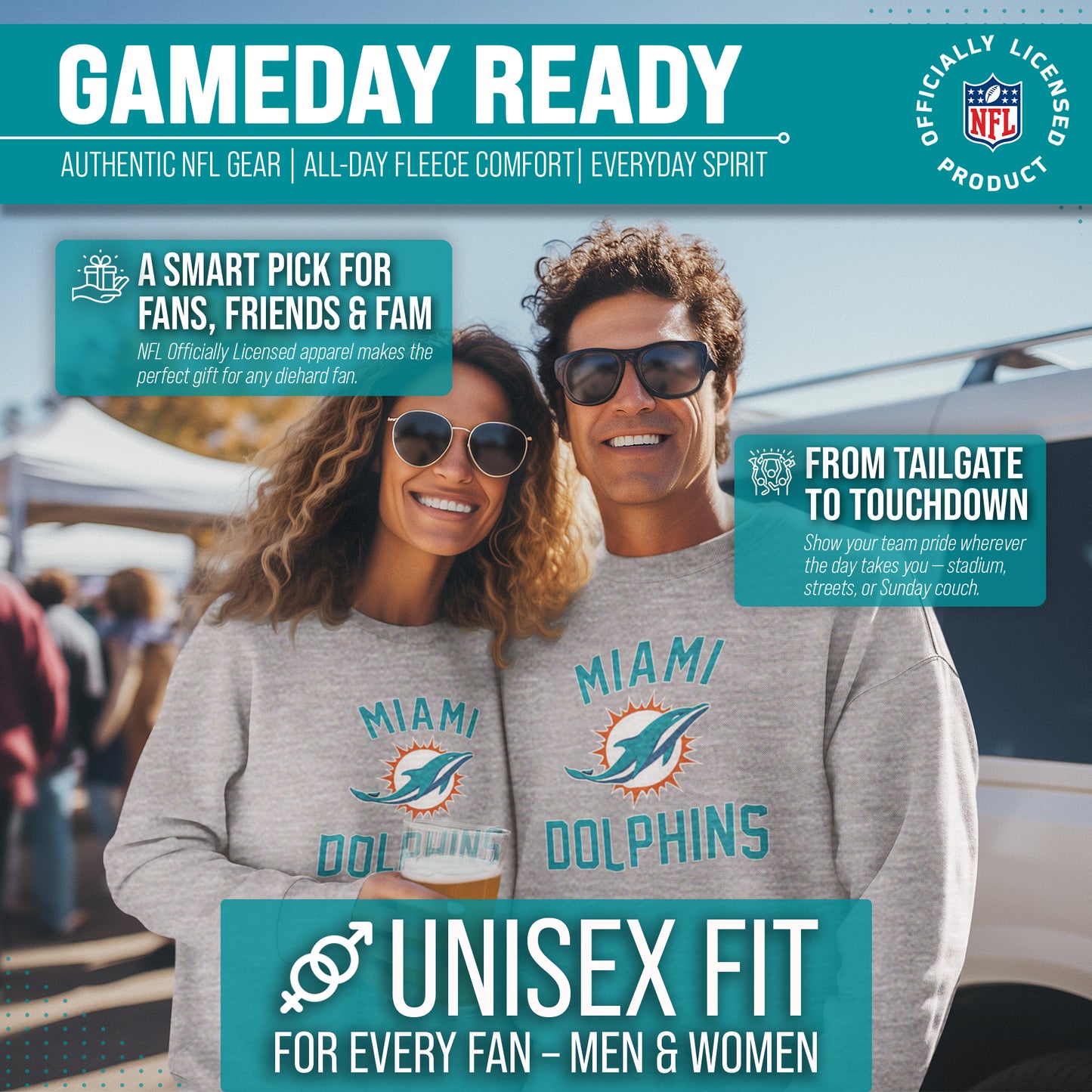 Miami Dolphins NFL Adult Gameday Football Crewneck Sweatshirt - Gray
