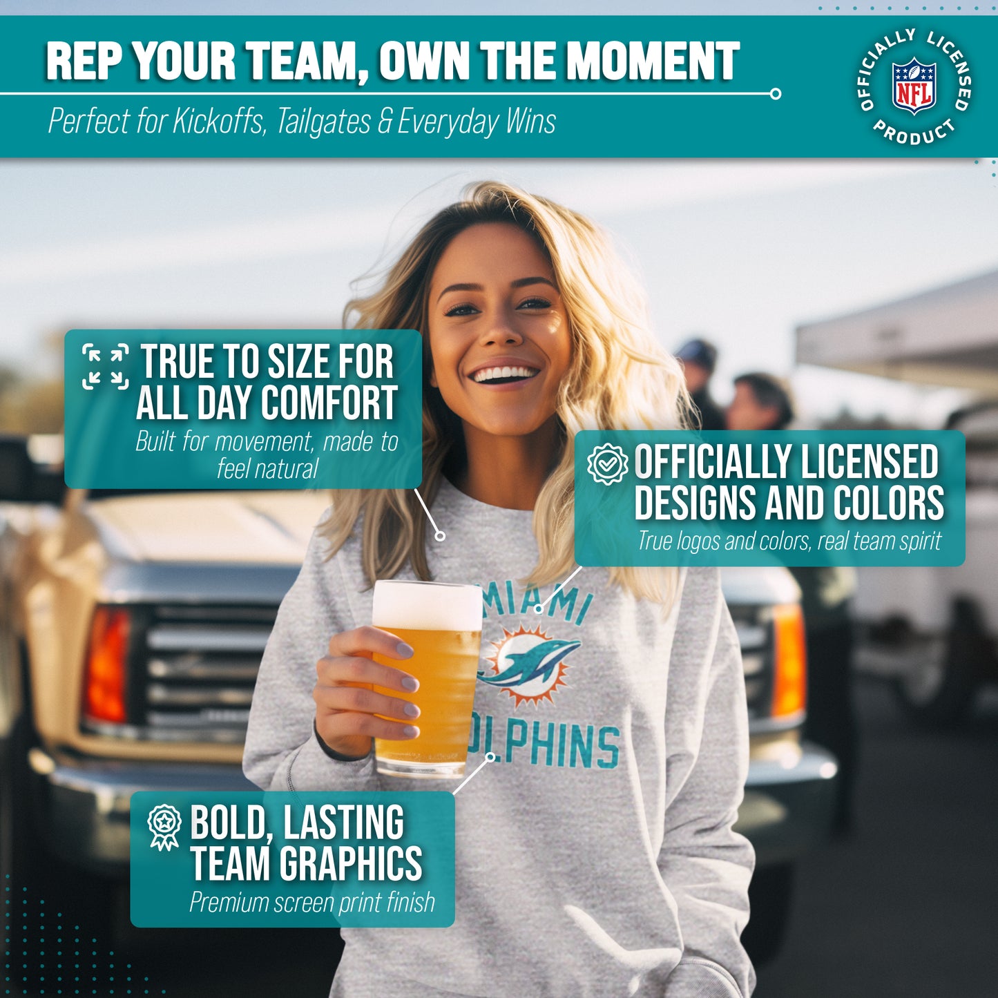 Miami Dolphins NFL Adult Gameday Football Crewneck Sweatshirt - Gray
