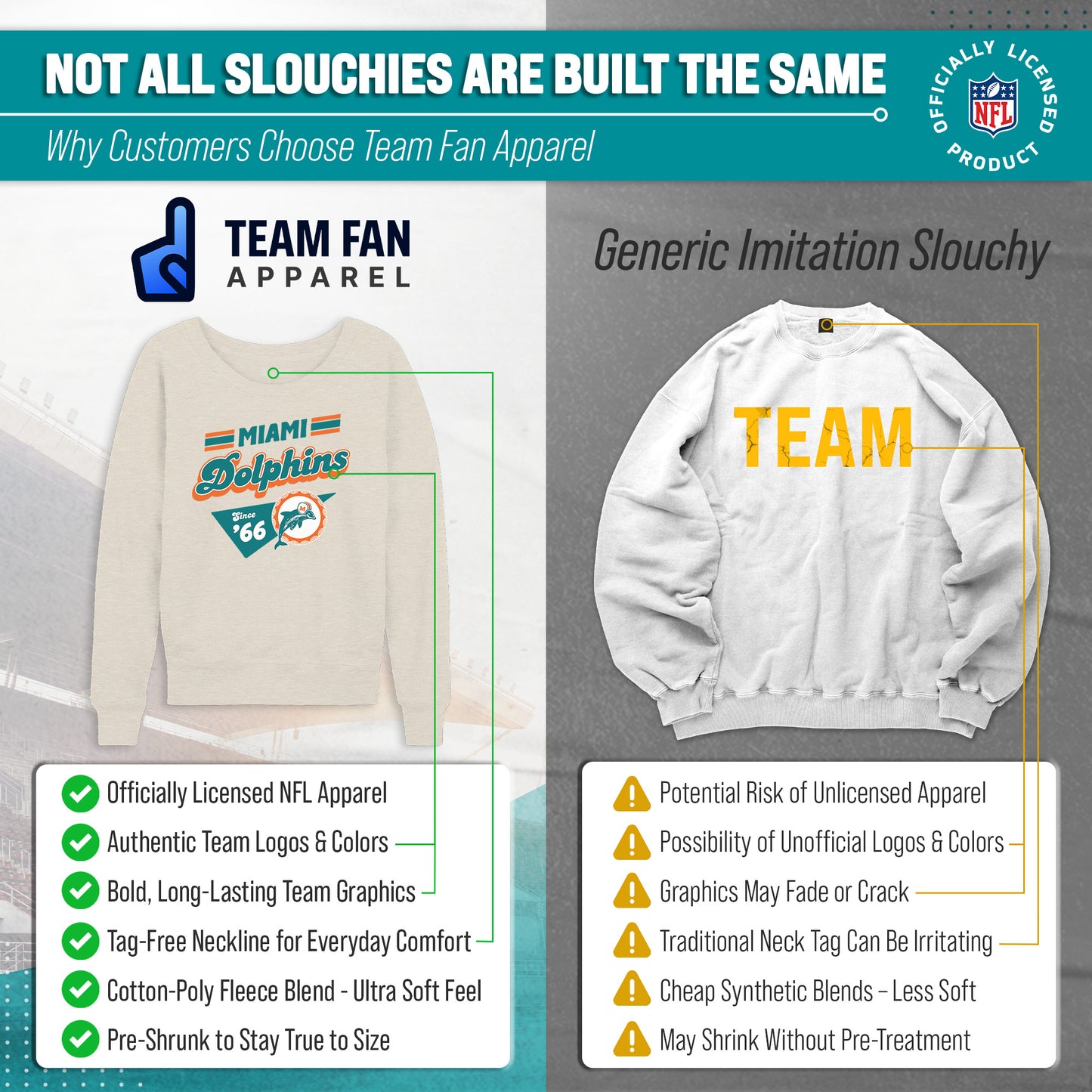 Miami Dolphins NFL Womens Vintage Charm French Terry Slouchy Top - Birch
