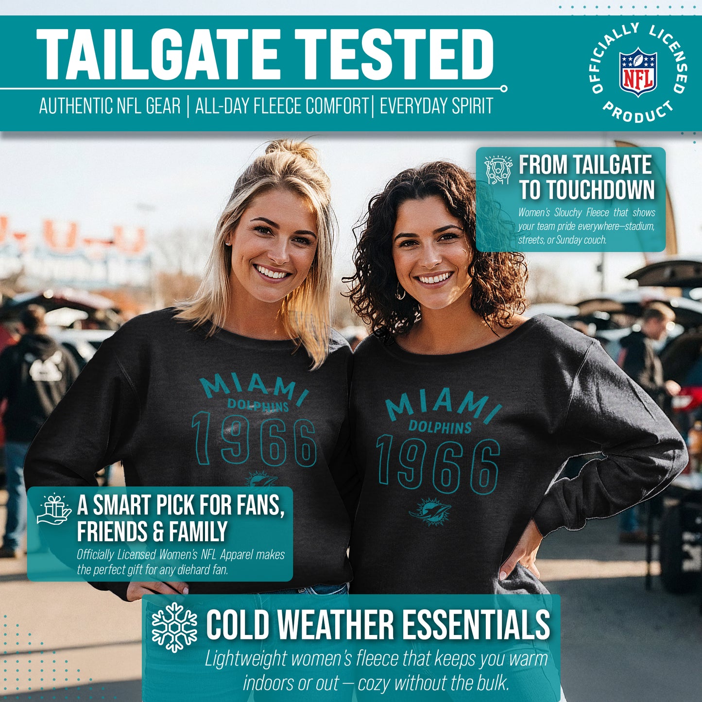 Miami Dolphins NFL Womens Big Date French Terry Slouchy Top - Black