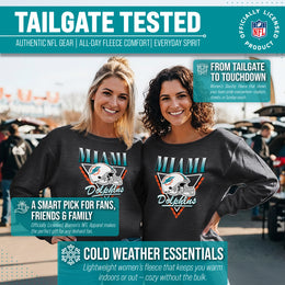Miami Dolphins NFL Womens Retro Triangle French Terry Slouchy Top- Raglan Sleeves - Heather Charcoal