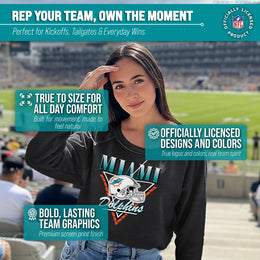 Miami Dolphins NFL Womens Retro Triangle French Terry Slouchy Top- Raglan Sleeves - Heather Charcoal
