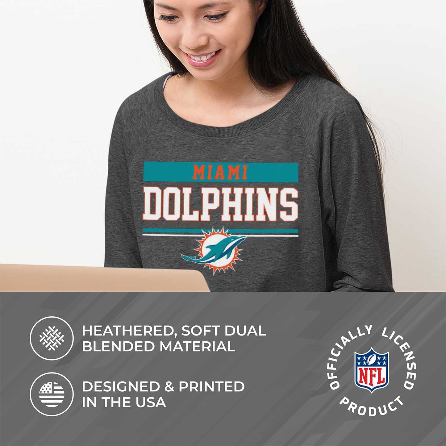 Miami Dolphins NFL Womens Team Block French Terry Slouchy Top - Charcoal