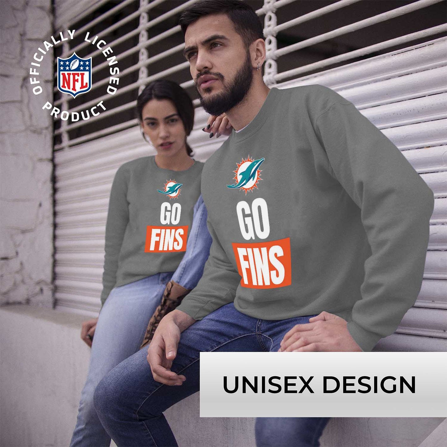 Miami Dolphins NFL Adult Slogan Crewneck Sweatshirt - Sport Gray