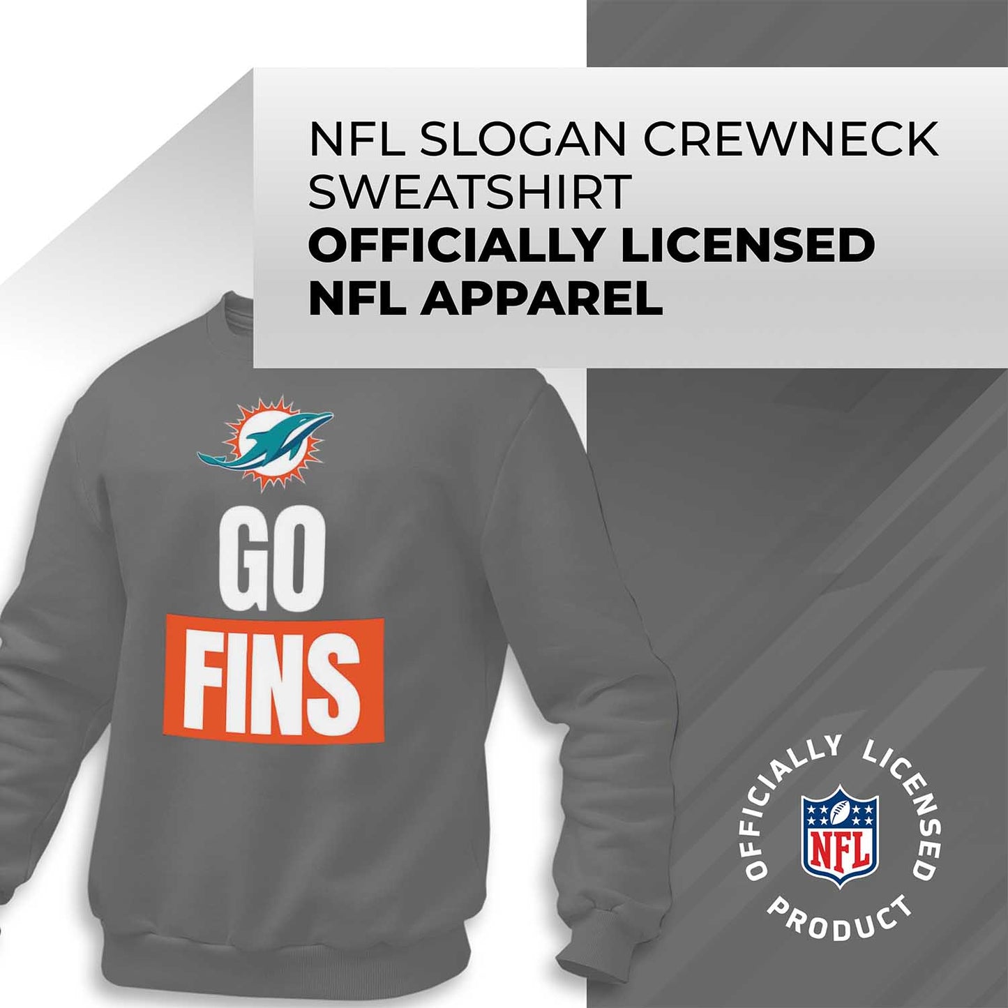 Miami Dolphins NFL Adult Slogan Crewneck Sweatshirt - Sport Gray