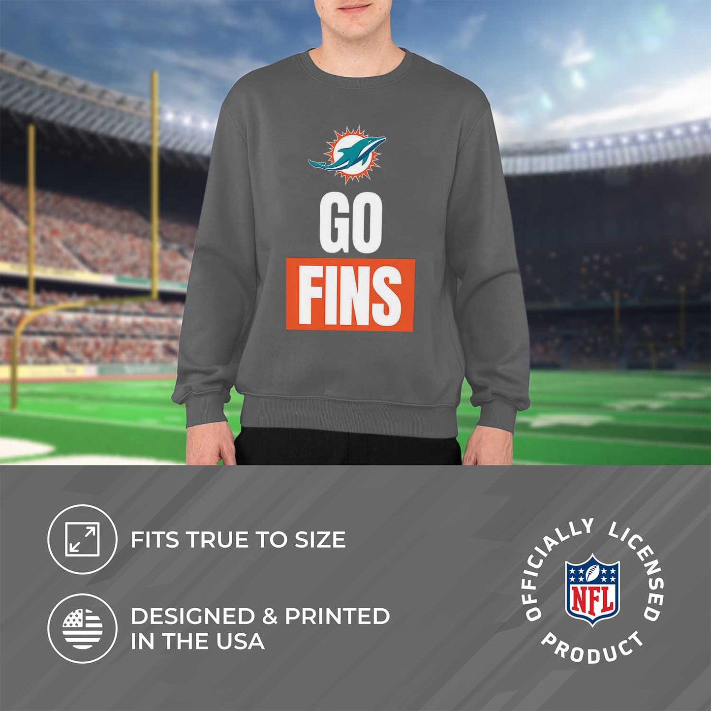 Miami Dolphins NFL Adult Slogan Crewneck Sweatshirt - Sport Gray