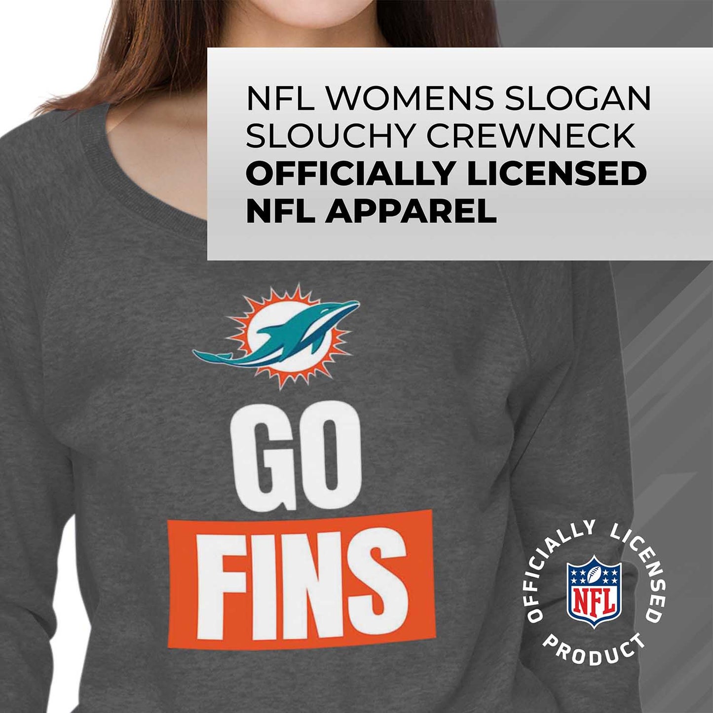 Miami Dolphins NFL Womens Plus Size Team Slogan Crew Neck - Sport Gray