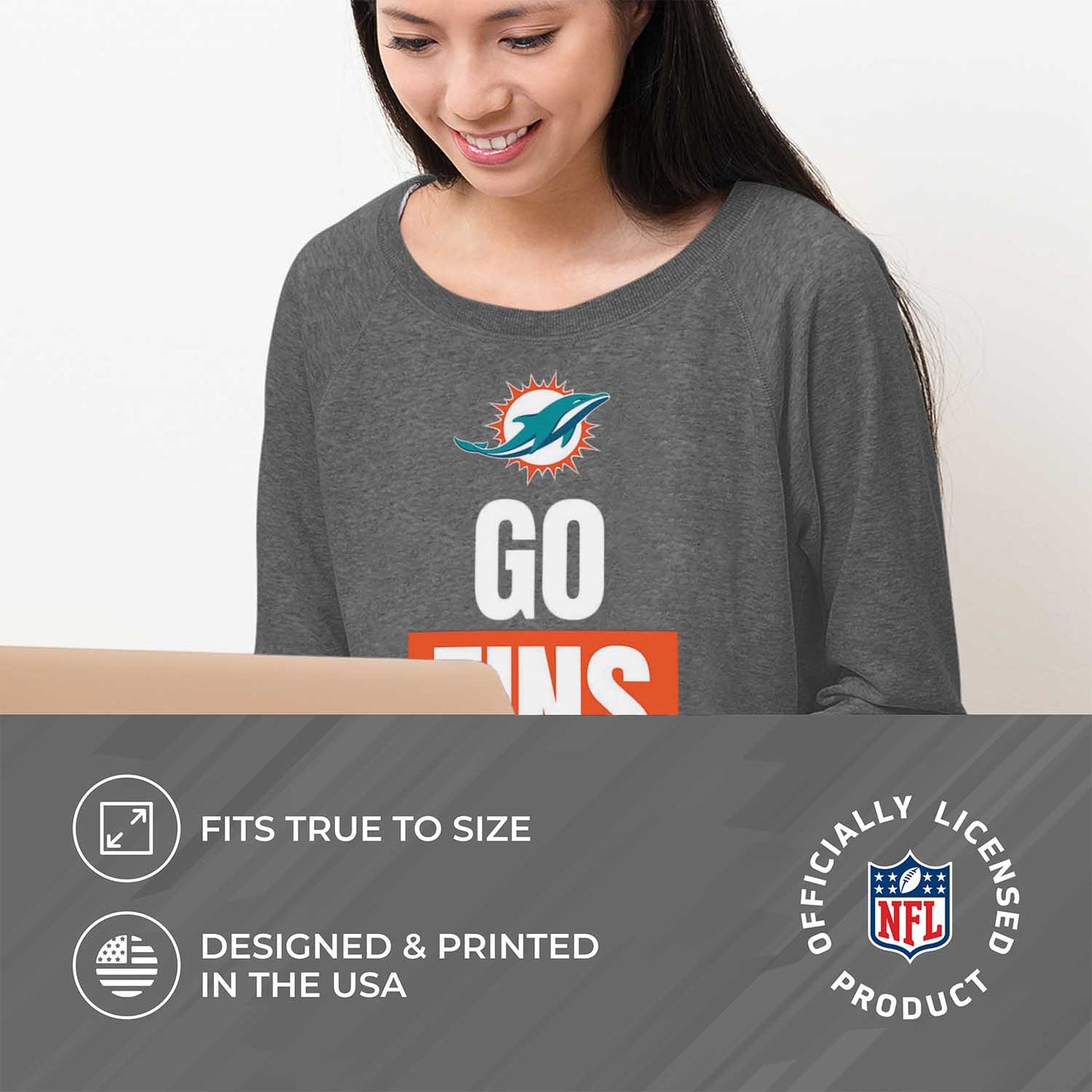 Miami Dolphins NFL Womens Plus Size Team Slogan Crew Neck - Sport Gray