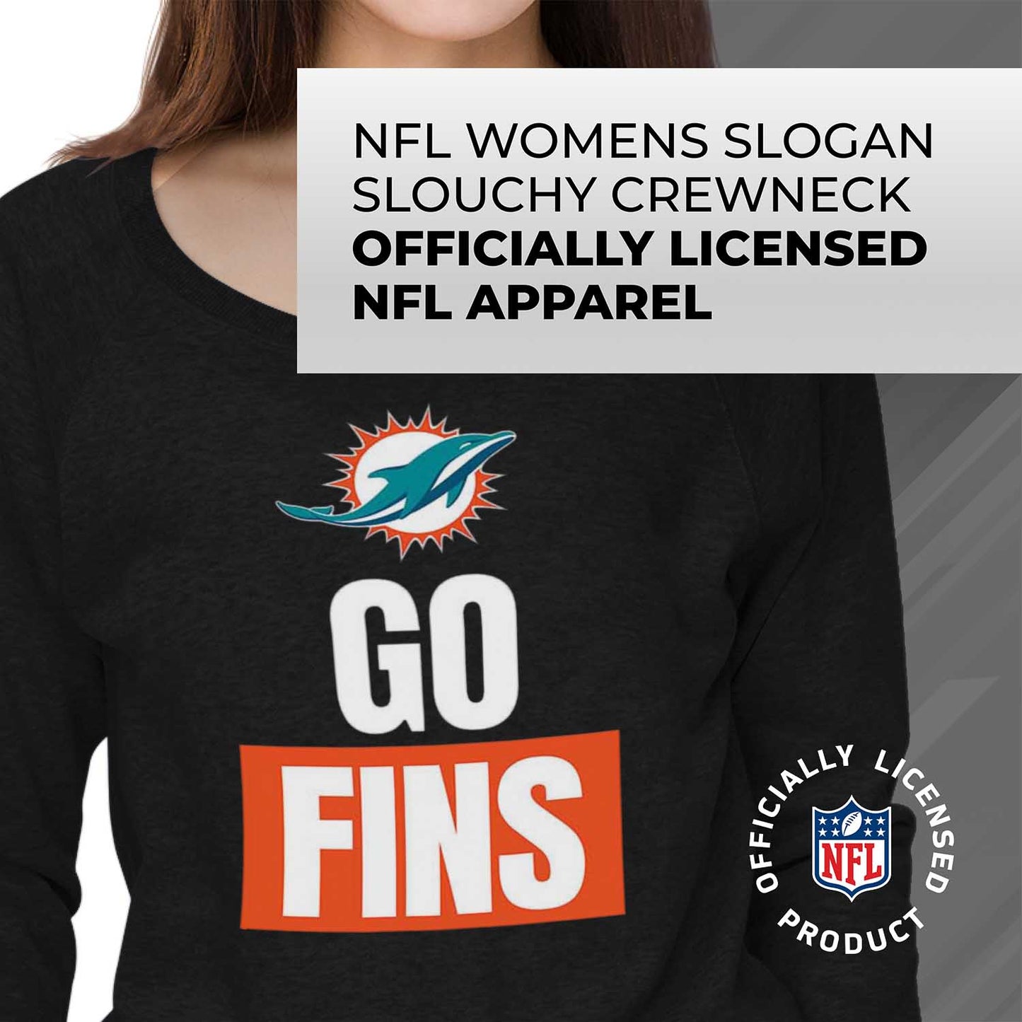 Miami Dolphins NFL Womens Plus Size Team Slogan Crew Neck - Black