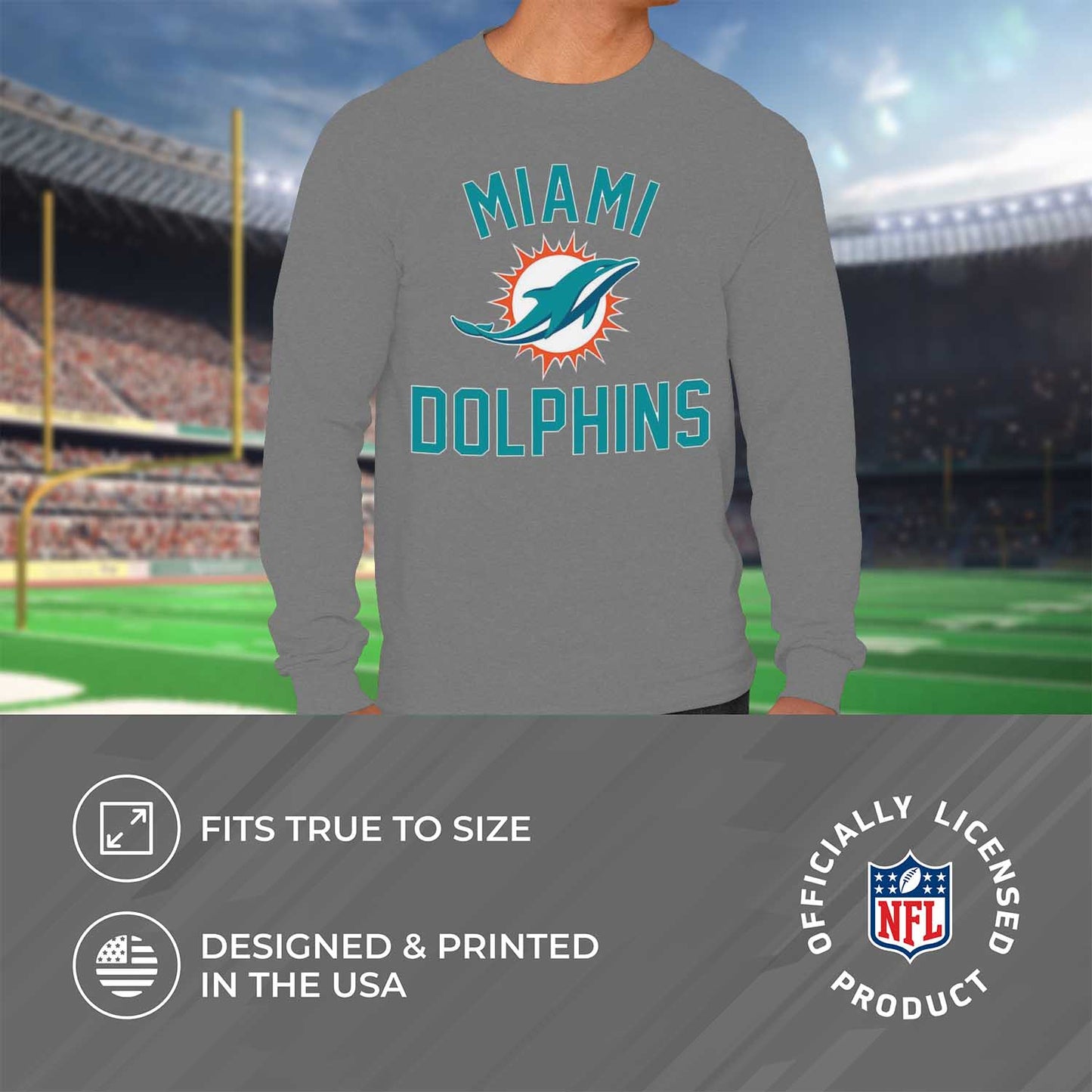 Miami Dolphins NFL Gameday Adult Long Sleeve Shirt - Charcoal