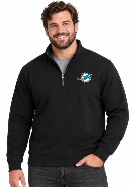 Miami Dolphins  NFL Men's Quarter Zip Fleece Pullover Unisex Sweatshirt - Black